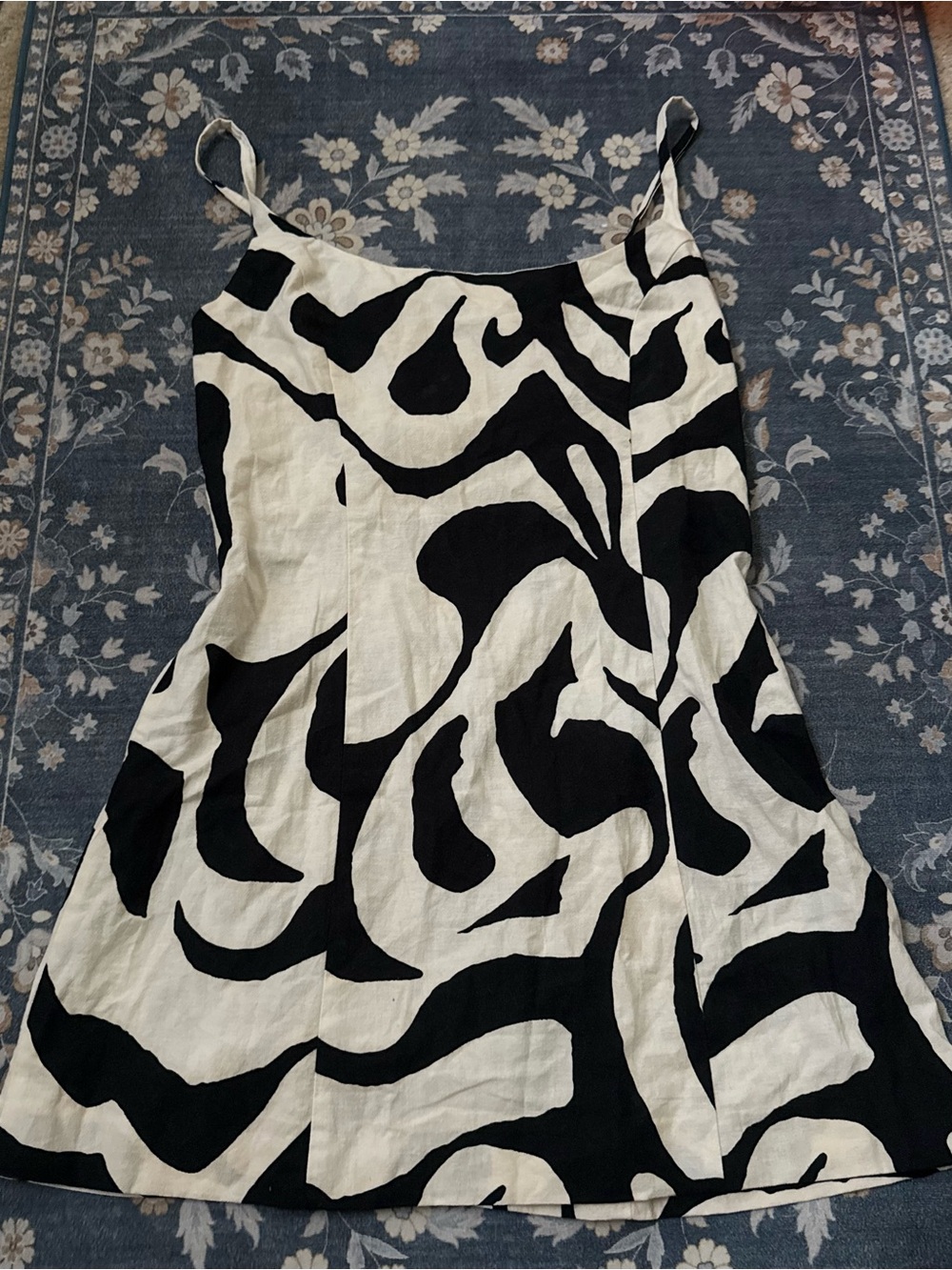 H&M Black Ivory Linen Blend Euro Basic Neutral Strappy Back Slip Mini Dress Sz M